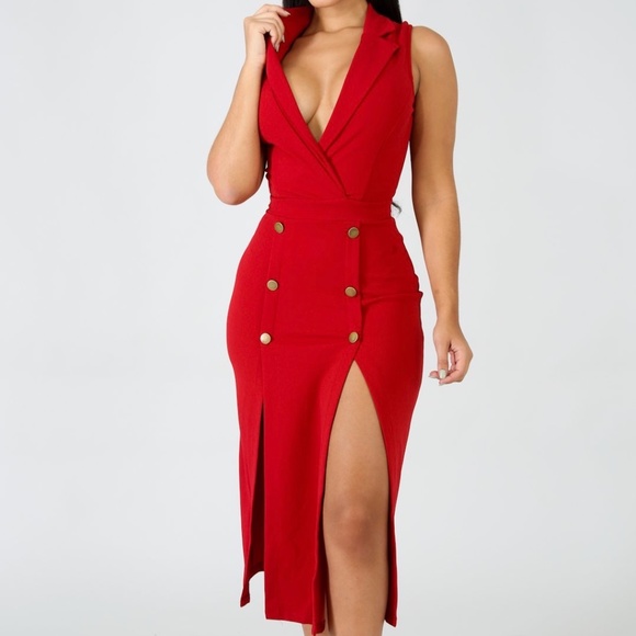 BRAND NEW 🏷 Tuxedo Midi Length Backless Dress - Picture 1 of 5